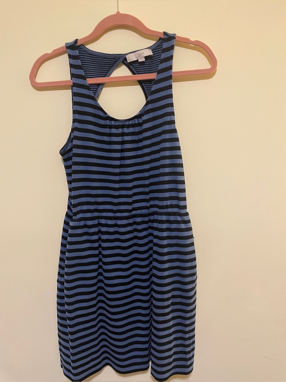 LOFT wknens Blue and Black Striped Sleeveless Dress